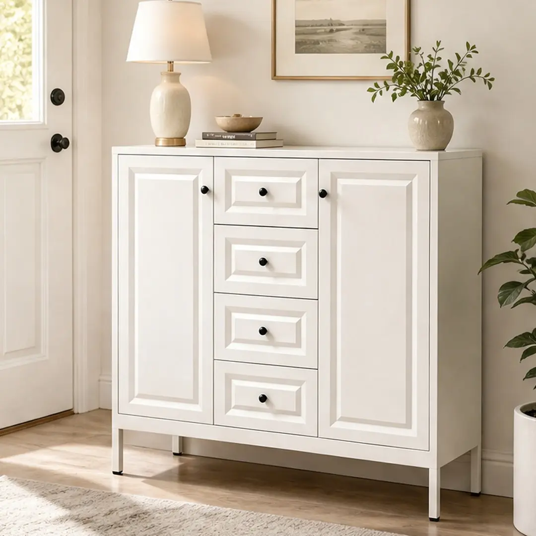ARCH 40.16in Steel Storage Sideboard Buffet Cabinet - 4 Drawers, 2 Doors, Adjustable Shelves - Freestanding Accent Console for Living Room, Kitchen - Multi-Compartment, Secure, Smart Entry, Storage Organizer Sideboards, Adjustable Shelves Sideboards