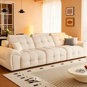 Cream Cloud Grid Tuft Power Sofa, Wireless RF Remote One-Click Adjustment, 3-in-1 Sit/Lay/Sleep Convertible Sofa Bed, Low Profile No Gap Wall-Friendly Fabric Sectional Couch