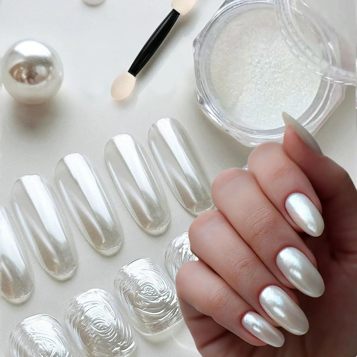 1box Bright White Pearl Chrome Nail Powder Natural Pearl Moonlight Unicorn Nail Pigment High Gloss Nail Chrome Glitter Powder D4