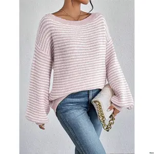 LongSleeveTops Winter / tiktokLUNEWomenCasualContrastColorStripeBellSleeveKnitSweater Autumn