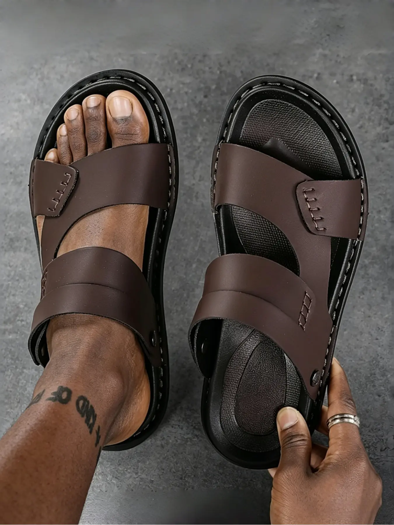 1 Pair Men's Convertible PU Leather Sandals | Gentleman Style | Adjustable Buckle + Grippy Sole | For Work Commute / Daily Outfits / Smart Casual