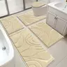 [FamilyFun] HEBE 5-Piece Washable Bathroom Rugs Combo Set - 19'' x 21'' Soft Fade Resistant Microfiber Water Absorbent Mat, Classic Toilet Lid Cover, Non-Slip Rectangle Bath Runner, U-Shaped Contour Toilet Rug for Guest Bathrooms