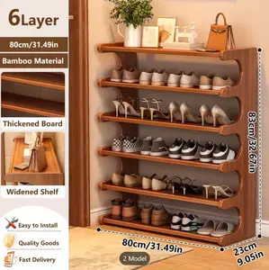 Bamboo Shoe Rack 6 Layer Wood Grain Finish Storage Rack Holds 6/15/24 Pairs Easy Install Space-saving for Front Door Entryway Foyer Living Room Bedroom Garage | Easy Install | Durable Bamboo Storage Shelf