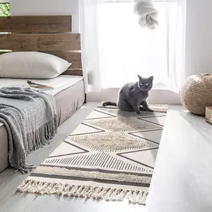 Lahome Bathroom Rug Boho Kitchen Rug Washable Tufted Geometric Rugs with Tassels Farmhouse Laundry Room Rug Moroccan Woven Throw Rugs Cotton Kitchen Sink Entryway Doormat for Porch/Decor