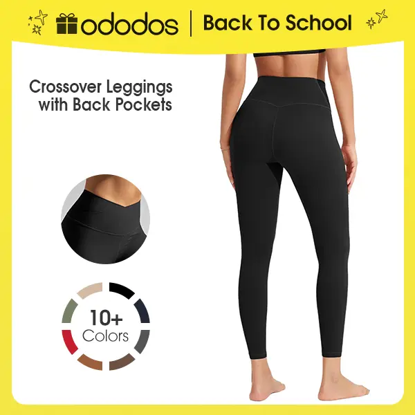 ODODOS odCLOUD Crossover 7/8 Leggings for Women 25" / 28" Buttery Soft V Cross Waist Lounge Yoga Pants Sportswear Bottoms Sports Trousers All Seasons with Back Pocket & Gusseted Crotch summerwins,travel essentials,camping essentials
