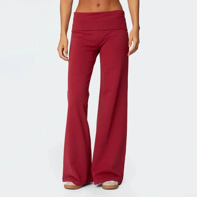 Casual Wide Leg Sweatpants for Women Fold Over Low Rise Flare Yoga Lounge Pants Back to School Clothes for Teen Girls Outfits