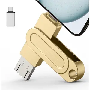 4-in-1 Gold Photo Stick Flash Drive, External Data Storage USB Stick Compatible with iPhone, iPad, Android Devices, Computers for Photos and Videos