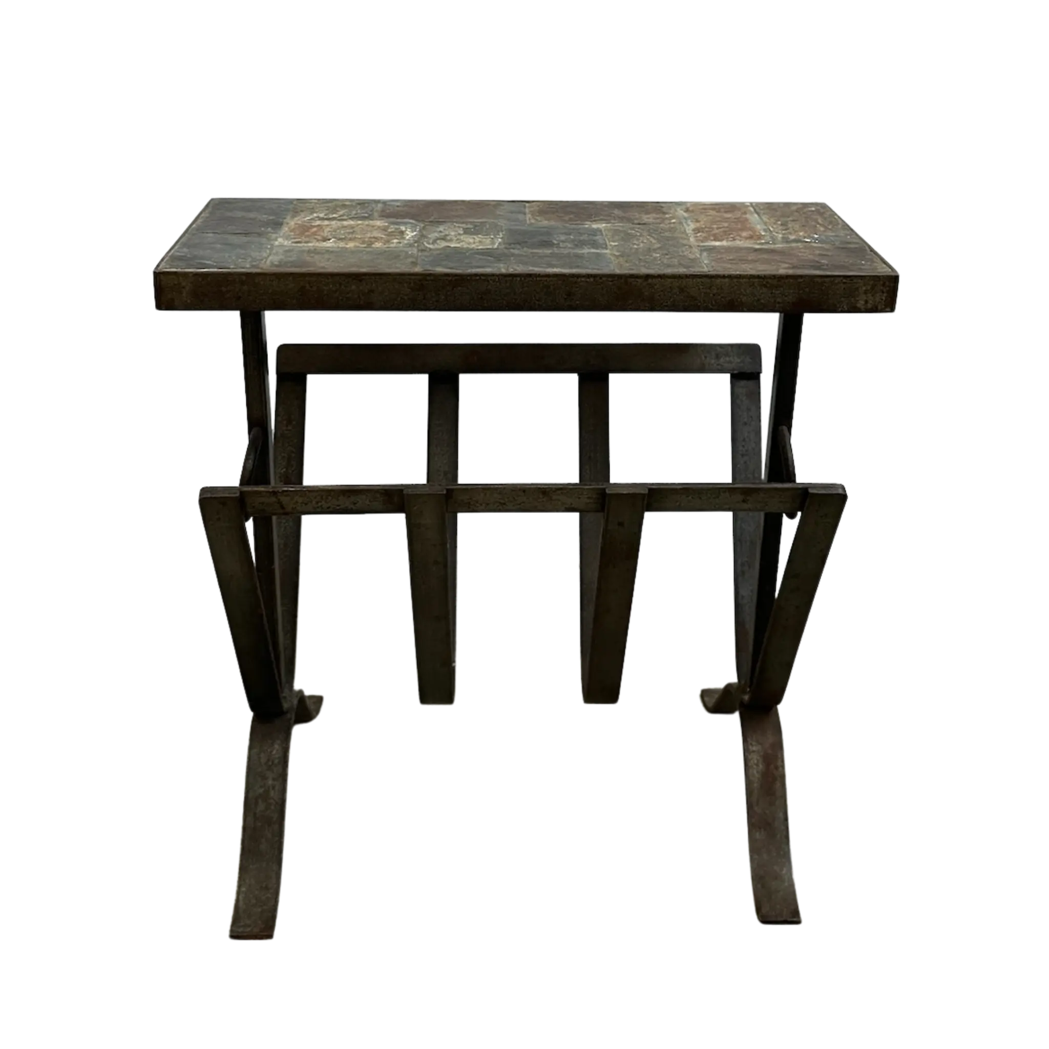 Iron Tile Top Magazine Rack End Table by Jacques Adnet