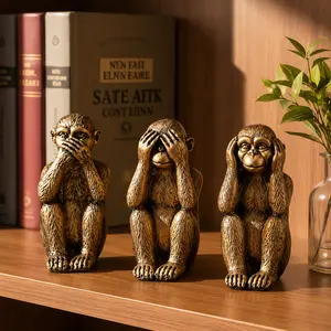 Modern Resin Monkey Sculptures 3 Piece Set See Hear Speak No Evil Statue for Living Room Bedroom Desktop Home Decor Accent