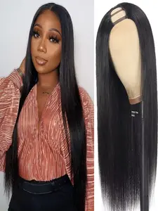 U Part Human Hair Wig Straight 150% Density Beginner Friendly Glueless U Part Wigs Human Hair Natural Color