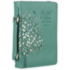 Fashion Vegan Leather Bible Cover for Women: Be Still & Know Inspirational Bible Verse, Teal Floral, Large