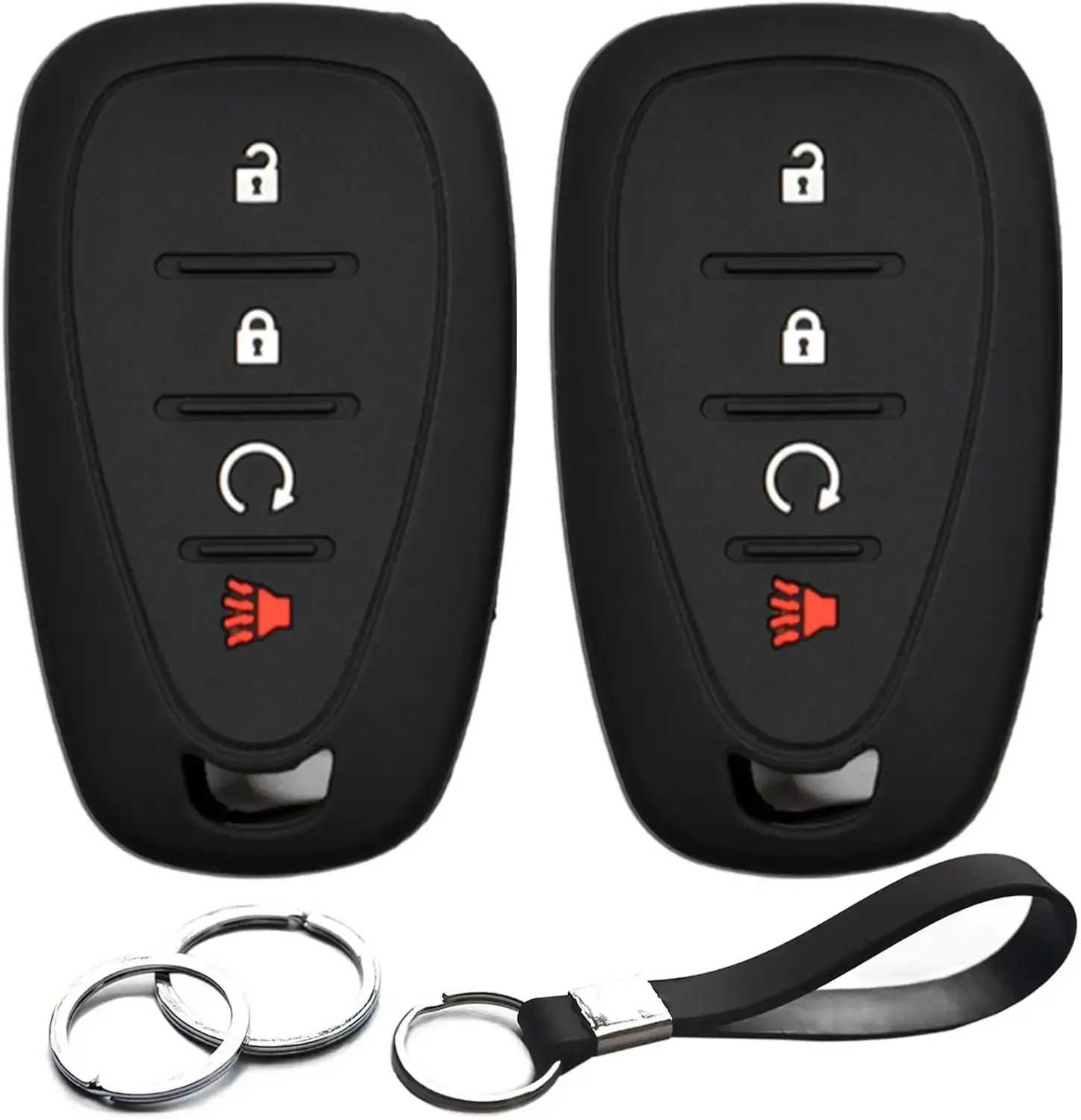 2pcs Car Key Fob Cover Case with Key Chain - 4-Button Keyless Remote Protection Holder for Chevy Chevrolet Bolt EV, EUV, Trailblazer, Traverse, Trax, Blazer, Equinox, Cruze, Sonic Vehicles, 4 Buttons