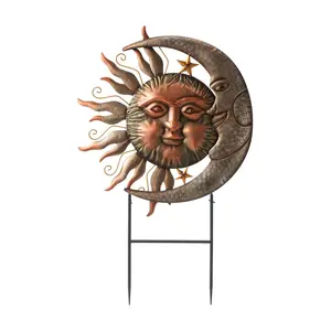 Glitzhome Convertable Sun Moon Celestial Yard Stake Wall Decor
