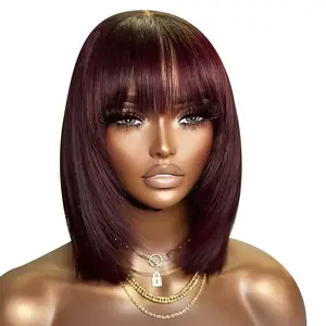 [Sophia] Burgundy Layer Cut Straight Bob Wigs With Bangs No Glue No Gel Fringe Wigs #SummerWins #DealsForYouDays