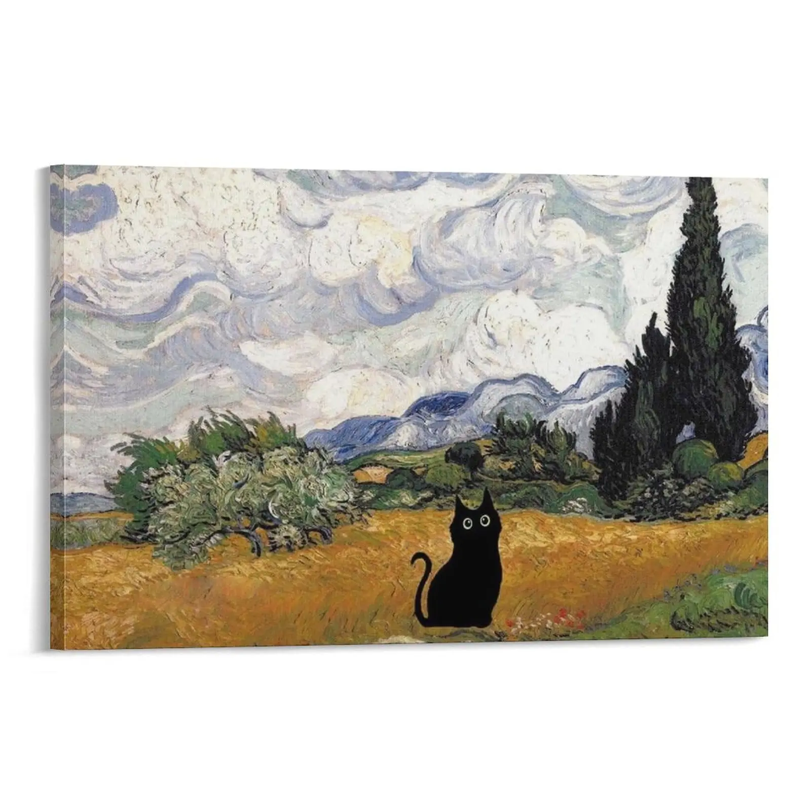 Vintage Funny Black Cat Posters Cute Cat Green Grass Canvas Poster Bedroom Decor Sports Landscape Office Room Decor Gift Frames Ornaments Wall Artistic
