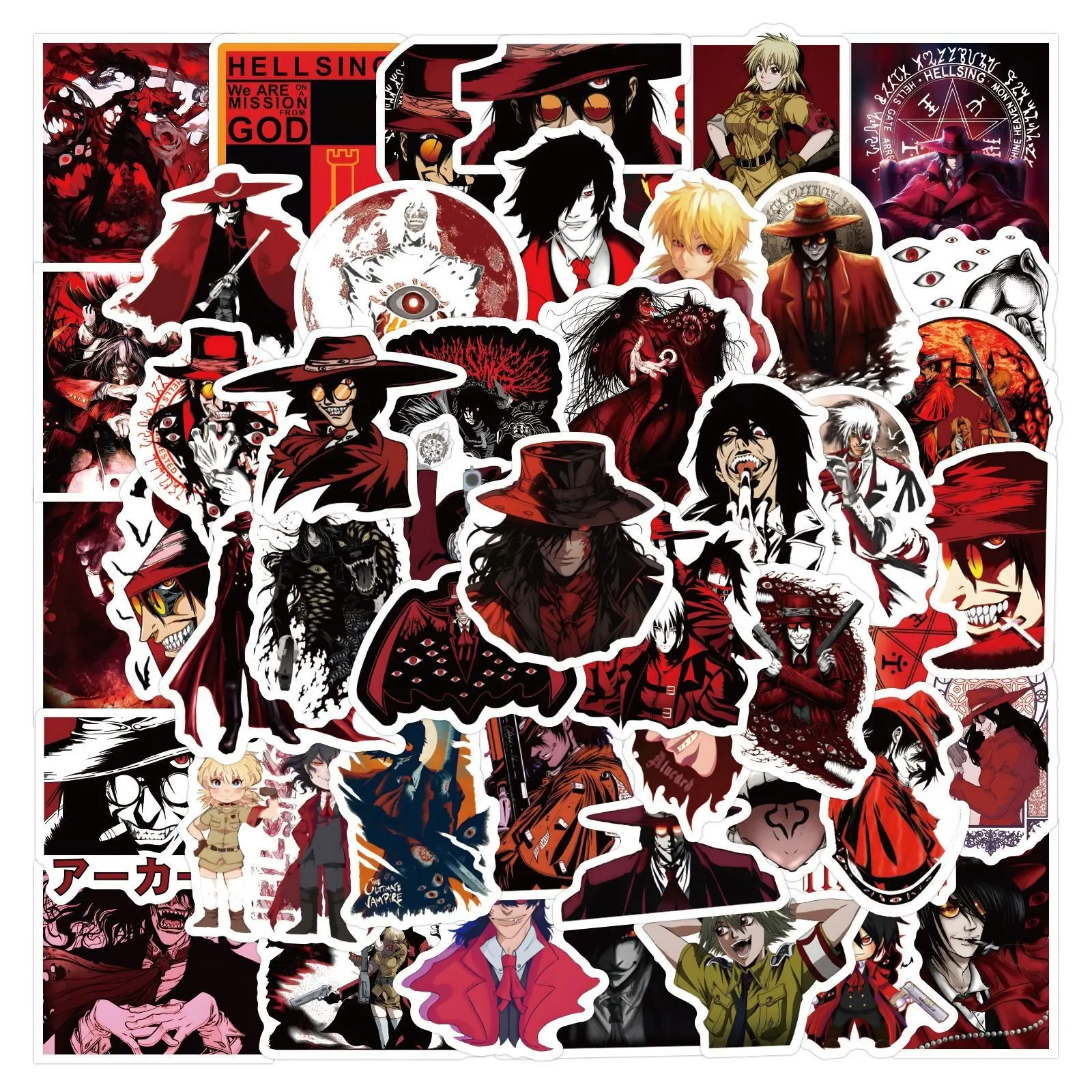60 Sheets New Hellsing Cartoon Graffiti Stickers, Waterproof Car Luggage Cup Stickers, Fun Decorative Decals for Vehicles and Accessories, Automotive Decals, Decal For Cars, Automobile Decals, Vehicle Decoration