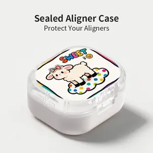 Cute Rainbow Cloud Lamb Print Aligner Case, Sealed Leak-Proof Orthodontic Retainer Box, Portable Dust-Proof Storage for Students Adults Travel
