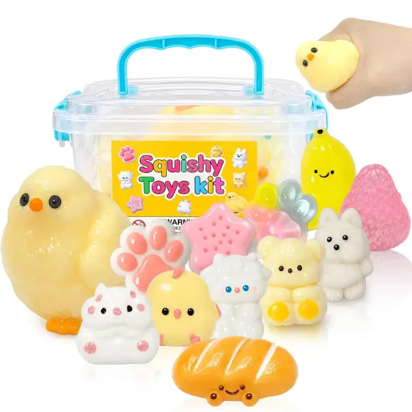 12PCS Soft Moldable Taba Squishy Toys Kit with Storage Box - Unisex Decompression Dumpling Stress Relief Set Pack, Cute Kawaii Mochi Fidget Toys, Party Favors for Kids Ages 4-10
