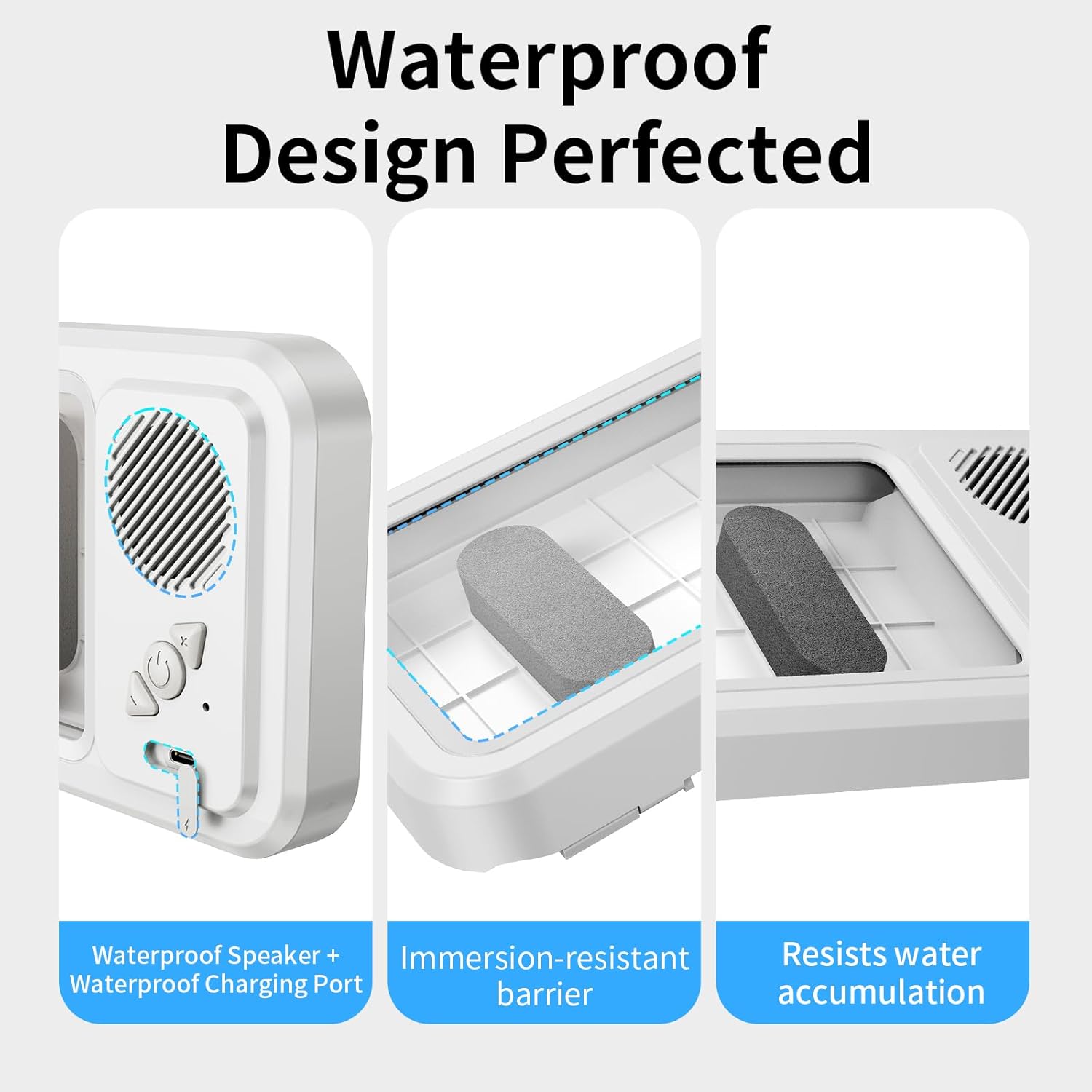 Shower Time Just Got Better!Waterproof Phone Holder with Bluetooth Speaker, 360°Rotation, Touchscreen Friendly for Bathroom, Kitchen, Pool