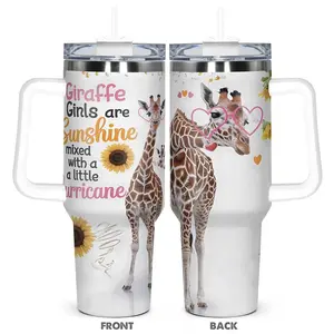 Giraffe Pattern Tumbler, 1 Count 40oz Stainless Steel Water Bottle with Straw, Insulated and Durable, Gift for Any Occasion, Drinkware