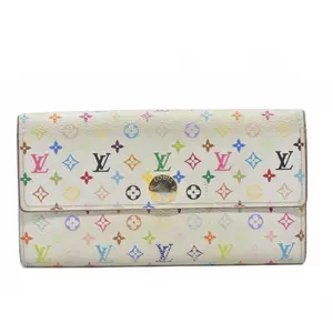 Pre-owned Louis Vuitton canvas Small Leather Goods $850 2012 Monogram Multicolor Sarah Long Wallet CA2162