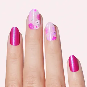 DASHING DIVA Fleur Flair Gel Nail Polish Strips - Nude Pink & Hot Pink Simmer with Floral Accents