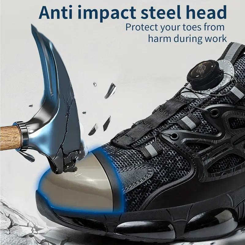 Men's Plus Size Safety Shoes with Rotating Buckle - Steel Toe, Puncture-Resistant, Breathable Mesh Upper, Anti-Smash & Anti-Stab Design, Comfortable Non-Slip Work Sneakers for Industrial & Outdoor Use