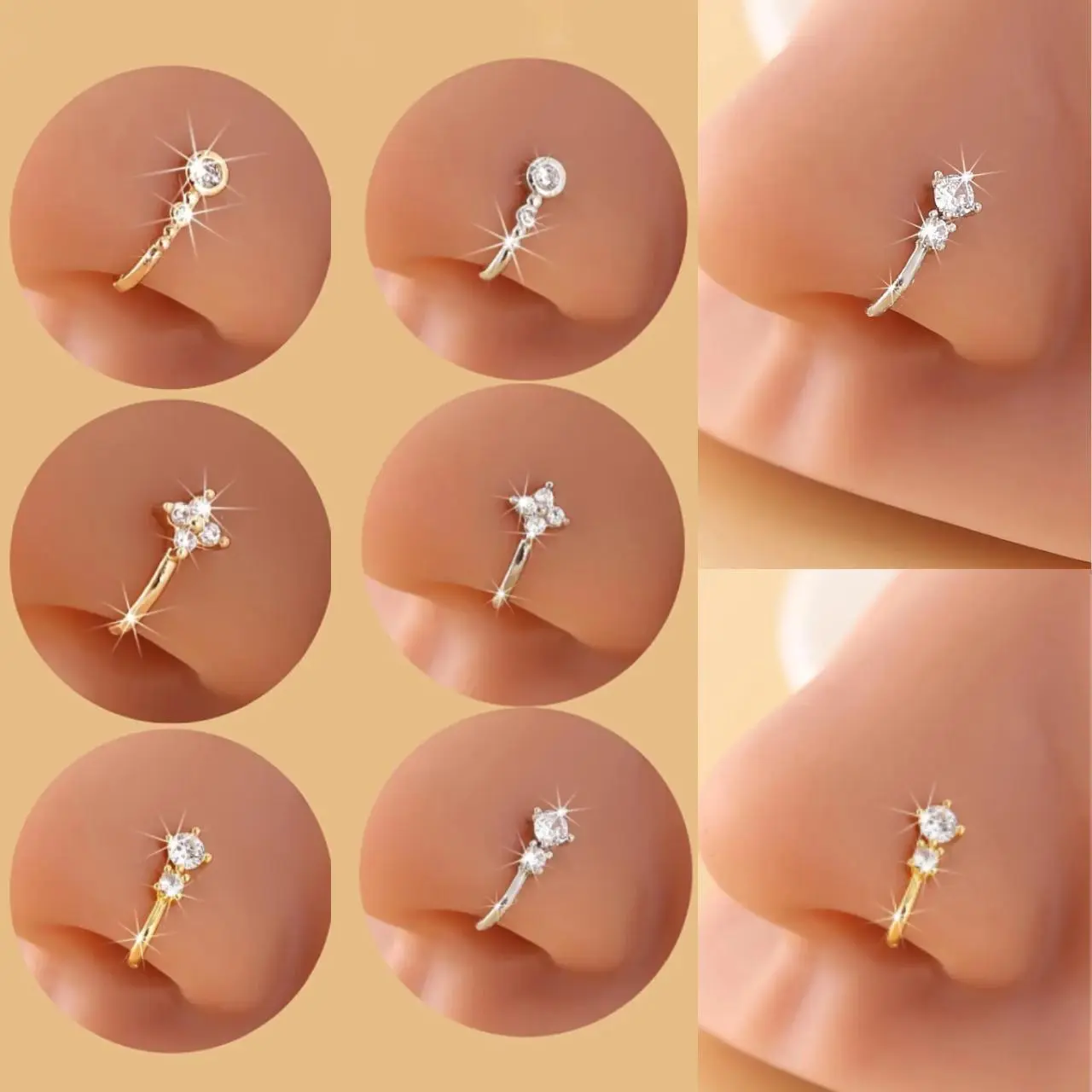 6PCS U-Shape Nose Ring Clips, Elegant Shimmering Design, Comfortable Hole-Free Nose Rings, Perfect for Daily & Party Wear, Nose Piercing Set, Nose Jewelry, Body Jewellery