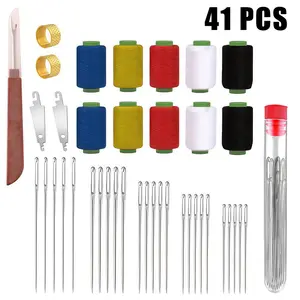 41 PCS Steel Handmade Sewing Needles Set Long Thin Big Eye Needles for DIY Embroidery Quilting Mending Sewing Projects stainless steel needle big eye craft embroidery white color thread Upholstery professional sewing kit Sturdy tool Bent Latch Portable in