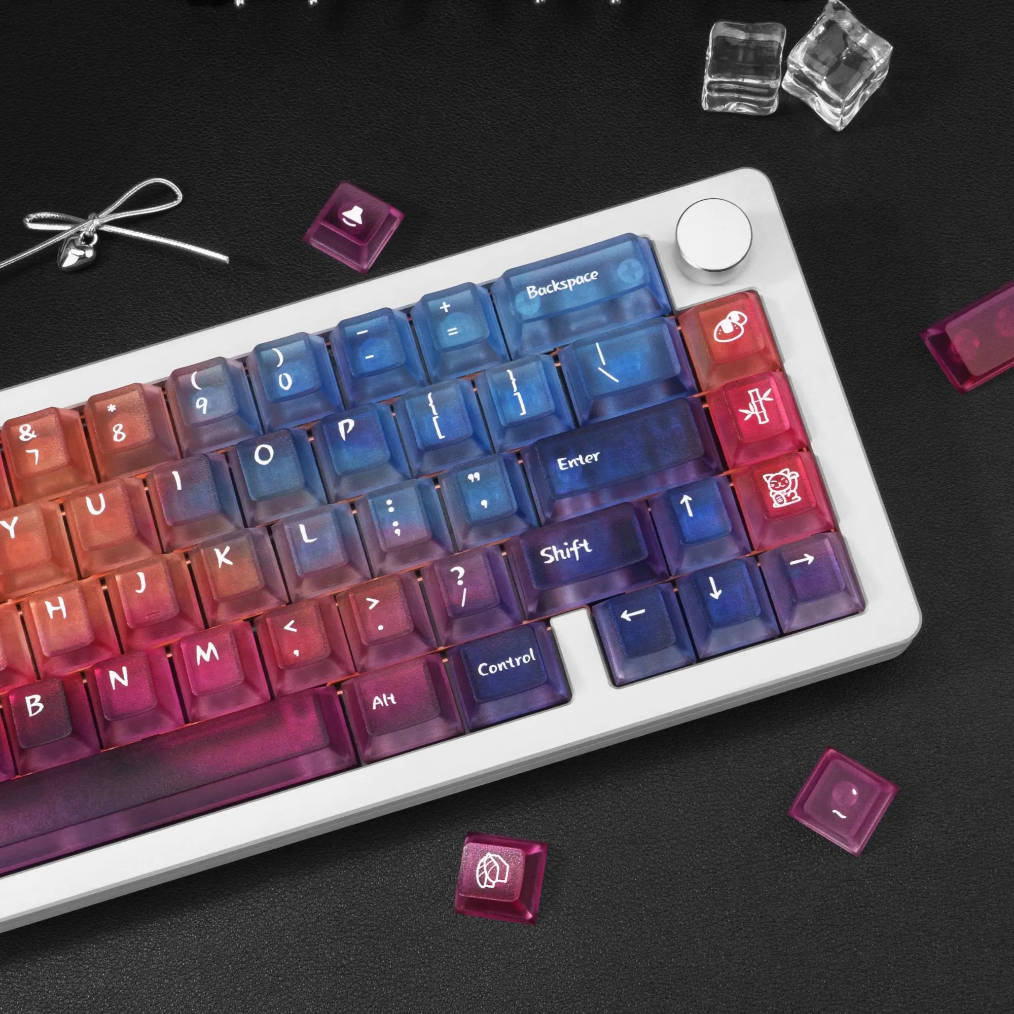 COOMICKEY 128-Key Durable Polycarbonate Candy-Colored Gradient Translucent Caps, UV Printing High Print Quality, Tactile Ergonomic Cherry-Type Keycaps, Compatible with Mechanical Switches, Gaming Custom Keyboard Peripherals
