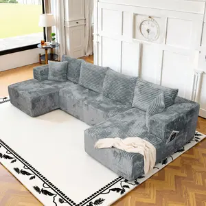 Comfortable U-shape Modular Corduroy Sofa 131.8”Boneless Sectional No Assembly Needed 6 Free PillowsLiving Room Furniture 3 Packages Shipping