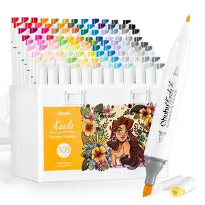 Ohuhu Alcohol Markers: Slim Broad & Fine - 108 Colors - Dual Tip Brush Tip Alcohol-based Art Marker for Artists Adults Coloring Illustration- Refillable - Kaala B Series of Ohuhuart