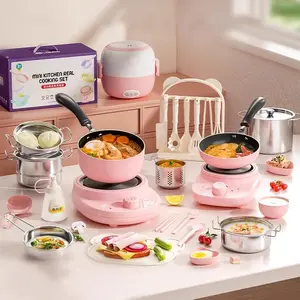 Mini Kitchen Set to Make Real Food Cooking Electric Furnace Stainless Steel Supplies Play House Toys for Girls Boys Kids Gifts