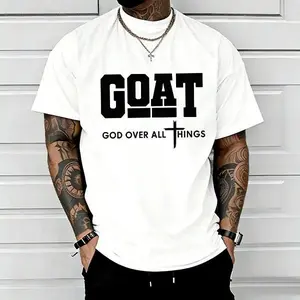 GOAT “God Over All” Men’s T-Shirt – 100% , Streetwear Casual Short Sleeve, Trendy Christian Faith Urban Top cotton knit fabric