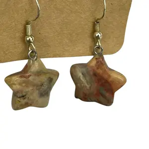 S925 Sterling Silver Drop Earrings in coral Jasper star Shape