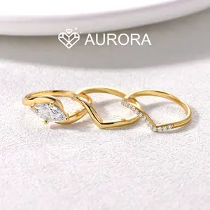 【#200 Crest V Set】Marquise Cut Moissanite ring Anniversary wedding ring Jewelry Synthetic Moissanite