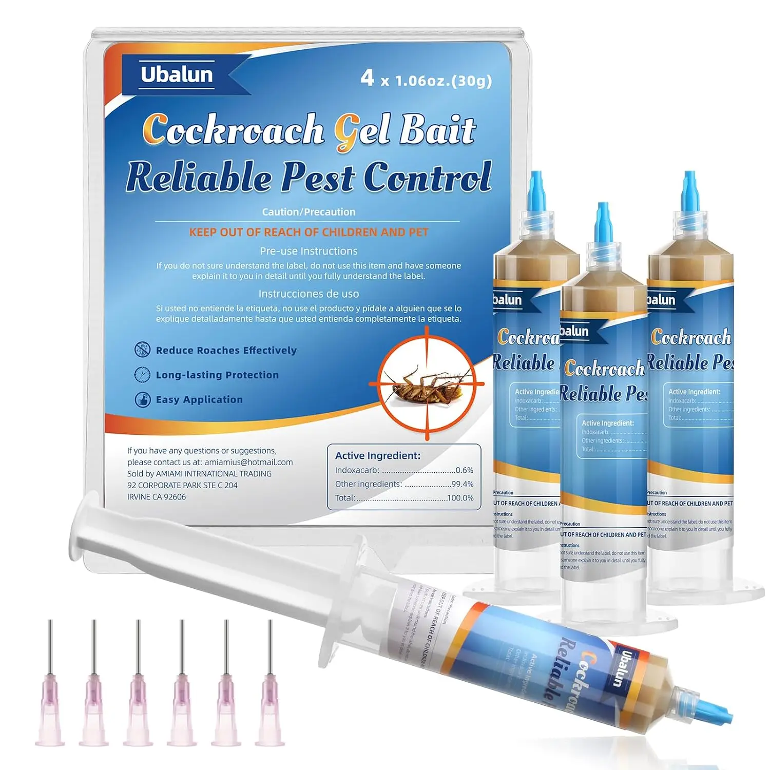 4 Tubes x 30g Ready-to-Use Cockroach Gel Bait, Indoor & Outdoor Roach Control for Crevices, Entrances and Hard-to-Reach Areas