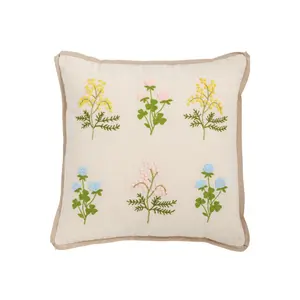 Square Floral Embroidery Pillow