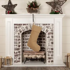 Festive Natural Burlap Stocking