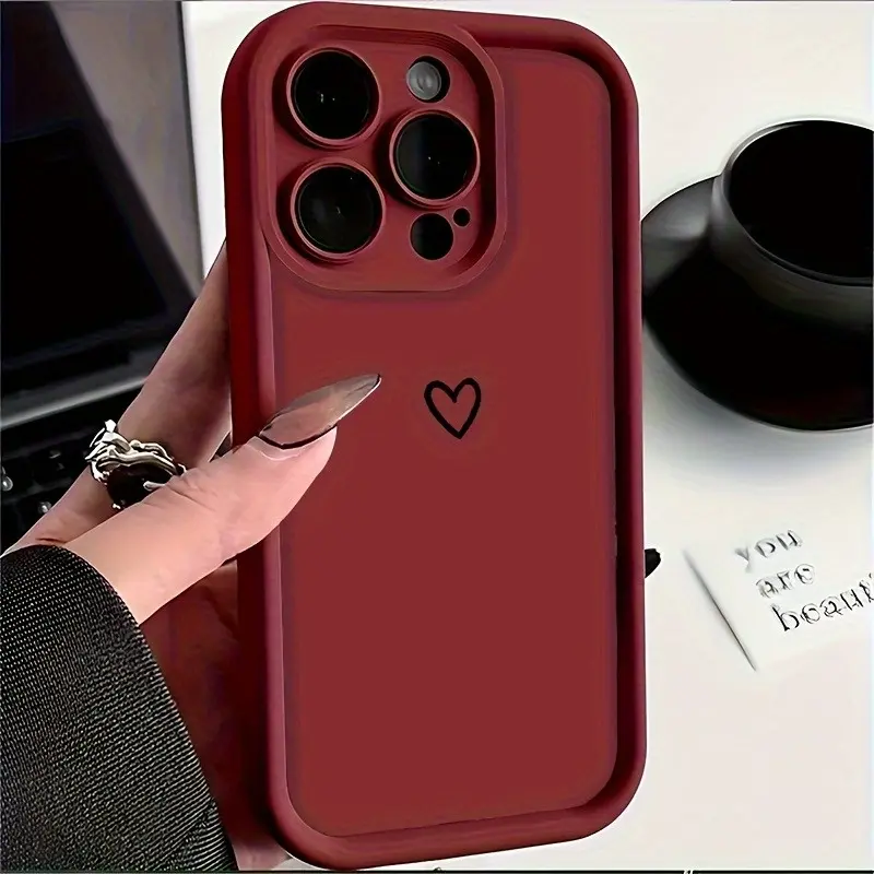 Creative Minimalist Burgundy TPU Slim Cover for Multiple iPhones (17 Air, 16, 15, 14 Pro Max, 13, 12, 11, XR, XS Plus) - Shockproof, Full Camera Protection, Durable Cellphone Case
