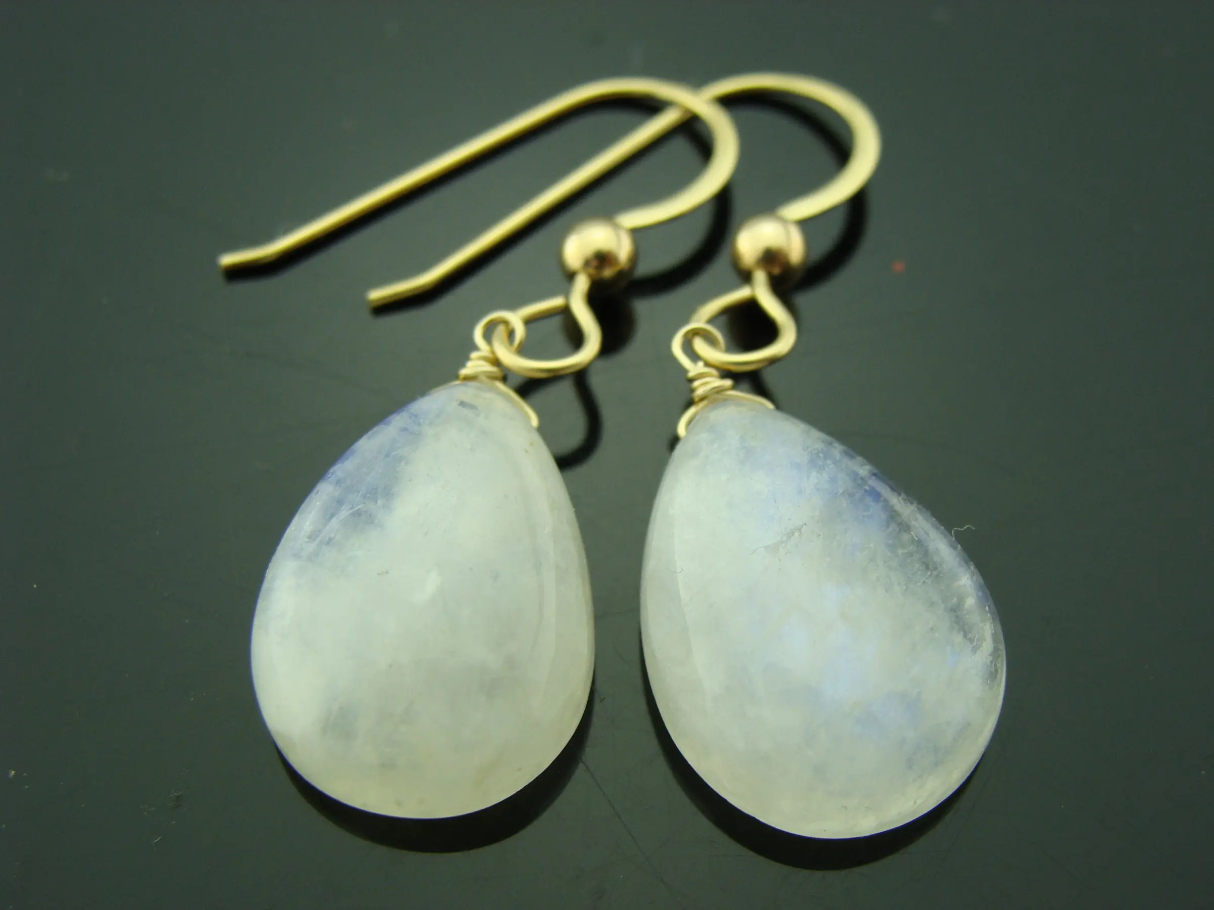 14K Solid Gold Earrings · Rainbow Moonstone Drops · Dangle Earrings · June Birthstone · Luxury Jewelry · Gift for Her · Handmade