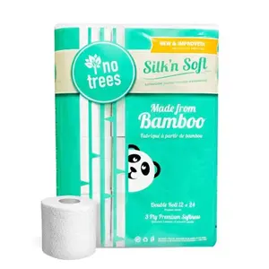 Silk'n Soft Bamboo Toilet Paper - Tree-Free Environment Safe Biodegradable Septic-Safe Fragrance Free Strong Dependable Panda Friendly Absorbent Bathroom Tissue 3-Ply - (12 Rolls)… Bleached