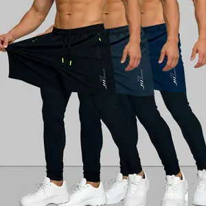 Men’s 2-in-1 running shorts with compression liner, quick-dry athletic workout pants with zippered pockets for gym training, jogging, and basketball