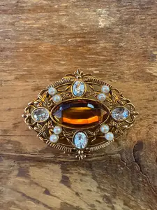 Vintage Orange Stone Brooch