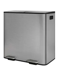 2 X 40L Gallon Soft-Close, Smudge Resistant Trash Can Large Dual Trash and Recycle Bin Combo, Step-on Kitchen Metal Garbage Cans, Grey