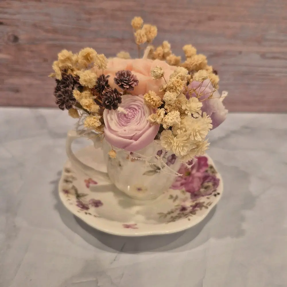 Blushing Garden Teacup, delicate candles Arrangement for Elegant Table Settings