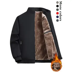 Men's Solid Color Zip Up Thermal Lined Fleece Jacket, Regular Fit Casual Long Sleeve Zip Front Outerwear for Fall & Winter, Men's Clothes for Daily Wear, Coats