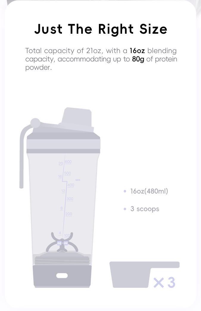 VOLTRX Electric Protein Shaker Bottle - Smart Blender Bottle, Leak-Proof Design, USB Rechargeable Mixer Cup for Shakes and Meal Replacements, BPA-Free Tritan, 24oz