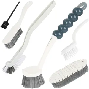 6 Pack Multipurpose Household Cleaning Set, Deep Cleaning Brush Set with Grips - Dish, Scrub, Bottle, Shoe,  Gap, Keyboard Brush for Kitchen, Bathroom (B)