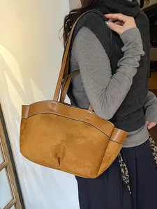 Casual Boho Style Sandpaper Patchwork Tote Bag, Handbag Shoulder Crossbody Multi-Way Large Capacity Daily Commute Streetwear Women's Bag